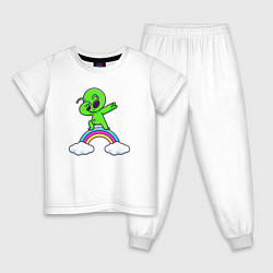 Пижама хлопковая детская Пришелец на радуге, цвет: белый