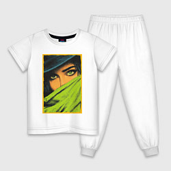 Пижама хлопковая детская Зелёные глаза: пленительный взгляд в стиле поп-арт, цвет: белый