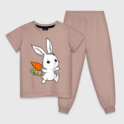 Пижама хлопковая детская Зайка с морковкой, цвет: пыльно-розовый