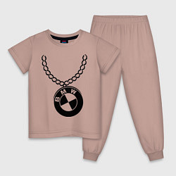Пижама хлопковая детская БМВ медальон, цвет: пыльно-розовый