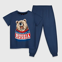 Пижама хлопковая детская Made in Russia: медведь, цвет: тёмно-синий