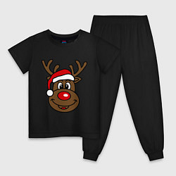 Пижама хлопковая детская Рождественский олень, цвет: черный