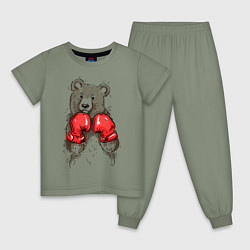 Пижама хлопковая детская Bear Boxing, цвет: авокадо