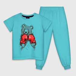 Пижама хлопковая детская Bear Boxing, цвет: бирюзовый