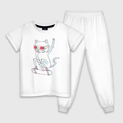 Пижама хлопковая детская Кот скейтбордист, цвет: белый