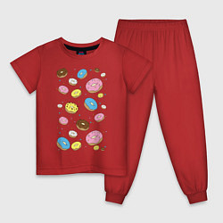 Пижама хлопковая детская Пончики, цвет: красный