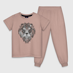Пижама хлопковая детская Расписной лев, цвет: пыльно-розовый