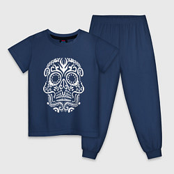 Пижама хлопковая детская Мексиканский череп цвета тёмно-синий — фото 1