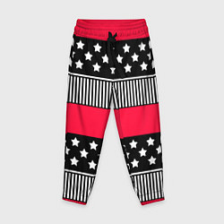 Брюки детские Red and black pattern with stripes and stars, цвет: 3D-принт