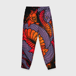 Брюки детские Цветы и змея - Японский стиль, цвет: 3D-принт