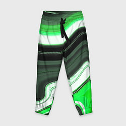 Брюки детские Волнистые горизонтальные чёрно-зелёные полосы на б, цвет: 3D-принт