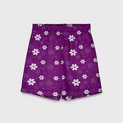 Детские шорты Узор цветы на фиолетовом фоне