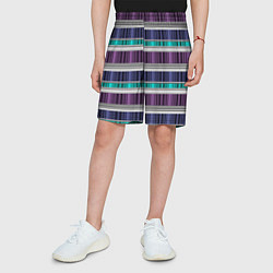 Шорты детские Бирюзово-сиреневый полосатый, цвет: 3D-принт — фото 2
