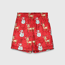 Шорты детские Снеговики и олени, цвет: 3D-принт