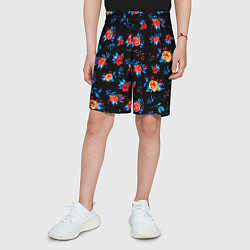 Шорты детские Яркие розы на черном фоне, цвет: 3D-принт — фото 2