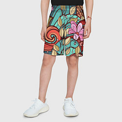 Шорты детские Цветочный принт - арт, цвет: 3D-принт — фото 2