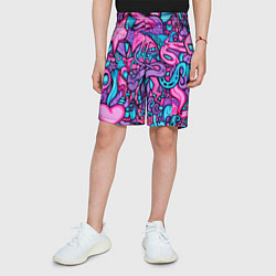 Шорты детские Яркая абстракция голубой и розовый фон, цвет: 3D-принт — фото 2