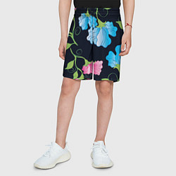 Шорты детские Яркие удивительные цветы в летней ночи, цвет: 3D-принт — фото 2
