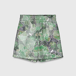 Шорты детские Зеленые цветы на сером мраморном фоне, цвет: 3D-принт