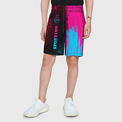 Шорты детские Sporting - neon gradient: по-вертикали, цвет: 3D-принт — фото 2