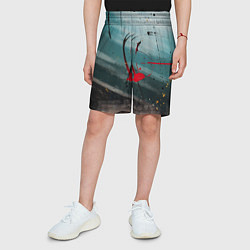 Шорты детские Абстрактные пластины в синем тумане и краски, цвет: 3D-принт — фото 2