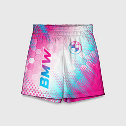 Шорты детские BMW neon gradient style: надпись, символ, цвет: 3D-принт