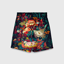 Шорты детские Цветочный паттерн с цветами и листьями, цвет: 3D-принт