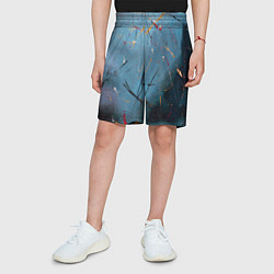 Шорты детские Тёмно-синий абстрактный туман и краски, цвет: 3D-принт — фото 2