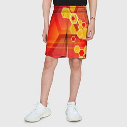 Шорты детские Текстура соты оранжевый, цвет: 3D-принт — фото 2