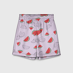 Шорты детские Узор из кусочков арбуза на сиреневом фоне, цвет: 3D-принт