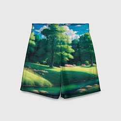 Шорты детские Пейзаж в стиле аниме, цвет: 3D-принт