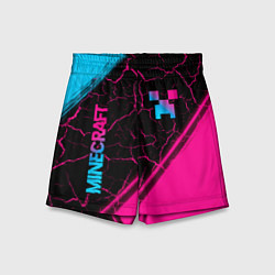 Шорты детские Minecraft - neon gradient: надпись, символ, цвет: 3D-принт