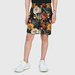 Шорты детские Цветочный паттерн на черном, цвет: 3D-принт — фото 2