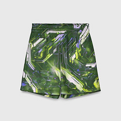 Шорты детские Космические кибер схемы зелёные, цвет: 3D-принт