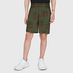 Шорты детские Рябина на зеленом - паттерн, цвет: 3D-принт — фото 2