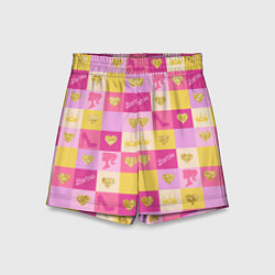 Детские шорты Барби: желтые и розовые квадраты паттерн