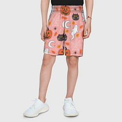 Шорты детские Тыквы и кошки на розовом фоне, цвет: 3D-принт — фото 2
