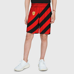 Шорты детские Герб РФ - красная абстракция, цвет: 3D-принт — фото 2