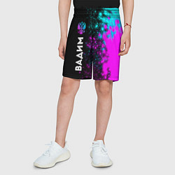 Шорты детские Вадим и неоновый герб России по-вертикали, цвет: 3D-принт — фото 2