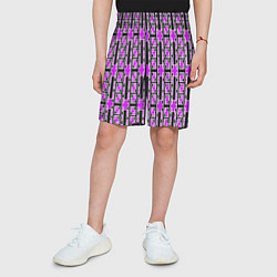 Шорты детские Розовые и чёрные кирпичики на чёрном фоне, цвет: 3D-принт — фото 2