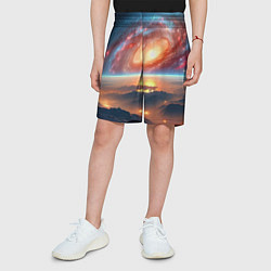 Шорты детские Разноцветная далёкая галактика - неоновое свечение, цвет: 3D-принт — фото 2