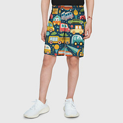 Шорты детские Игрушечные машинки на синем фоне, цвет: 3D-принт — фото 2