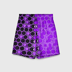 Детские шорты Техно-киберпанк шестиугольники фиолетовый и чёрный