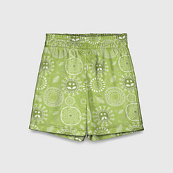 Детские шорты Зеленый цветочный - паттерн смайлики