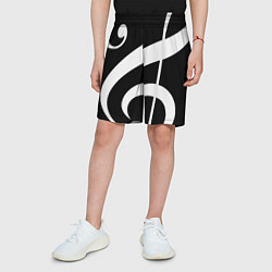 Шорты детские Скрипичный и басовый ключи - белые на чёрном, цвет: 3D-принт — фото 2