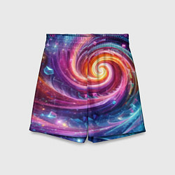 Шорты детские Космическая галактическая спираль - неоновое свече, цвет: 3D-принт