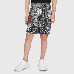 Шорты детские Череп и скелеты на фоне флага России, цвет: 3D-принт — фото 2