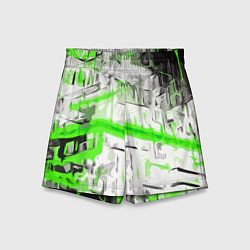 Шорты детские Бело-зелёная абстракция на чёрном фоне, цвет: 3D-принт