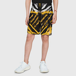 Шорты детские Yellow and white abstraction on a black background, цвет: 3D-принт — фото 2