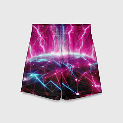 Шорты детские Неоновые молнии ударяют в планету - нейроарт, цвет: 3D-принт